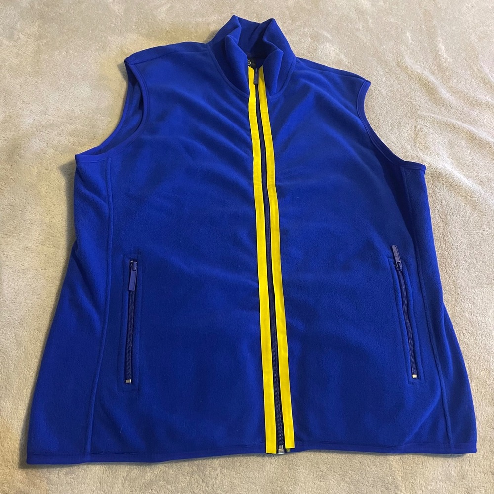 Streetwear ET/TU Blue Fleece Vest Yellow Stripe Zip Front Stand Collar Medium‎
